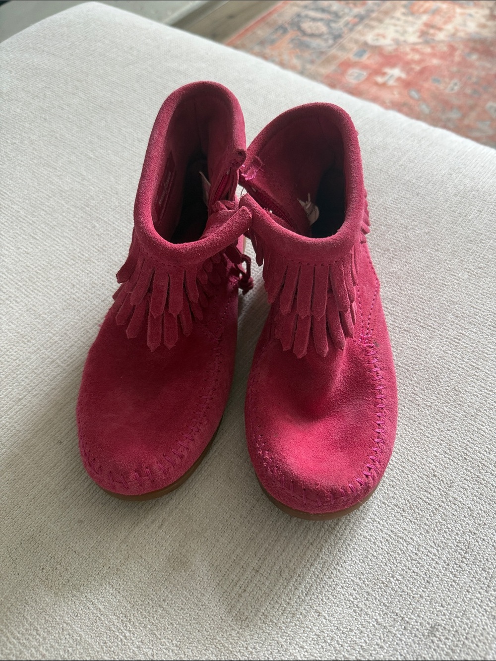 Minnetonka Berry Pink Suede Fringe Moccasins for Kids